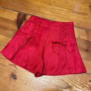 Red Lace-Up High-Waisted Shorts